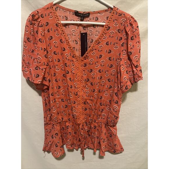Adrienne Vittadini Women's Floral Crochet Accented Top Orange Size Small NWT - Picture 1 of 11